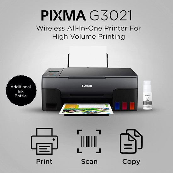 Canon PIXMA G3021 All-in-One Wi-Fi Ink Tank Colour Printer (Black) with 1 Additional Black Ink Bottle