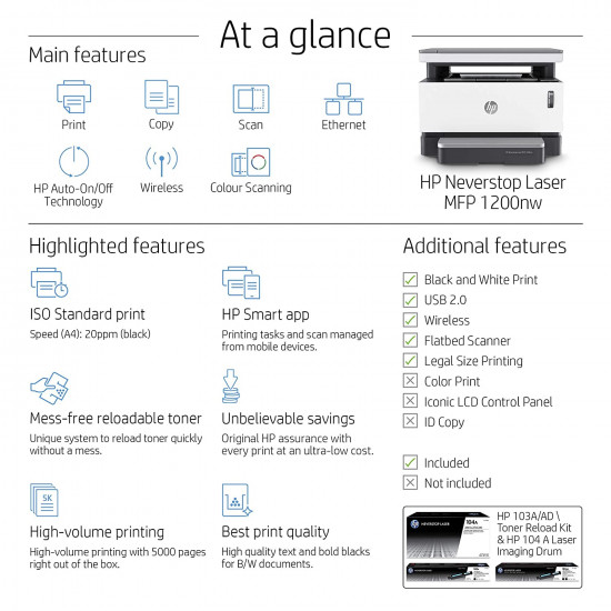 HP Neverstop Laser MFP 1200nw Printer for Businesses