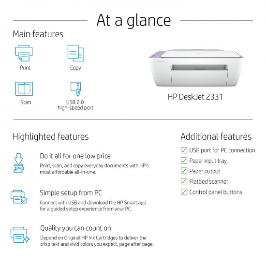 HP Deskjet 2331 Colour Printer, Scanner and Copier for Home/Small Office, Compact Size, Reliable HP Deskjet 2331 Colour Printer, Scanner and Copier for Home/Small Office, Compact Size, Reliable