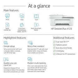 HP Deskjet 4123 Colour Printer, Scanner and Copier for Home, Compact Size, Automatic Document Feeder, Send Mobile fax