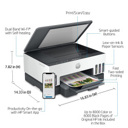 HP 720 WiFi Duplex Printer with Smart-Guided Button, Print, Scan, Copy and Wireless