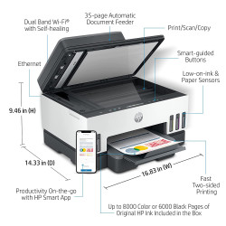 HP Smart 750 WiFi Duplex Printer with Smart-Guided Button, Print, Scan, Copy, Wireless and ADF