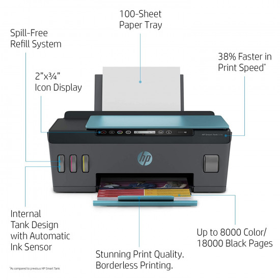 HP Ink Tank 516 Color Printer, Scanner, & Copier with High Capacity Tank for Home